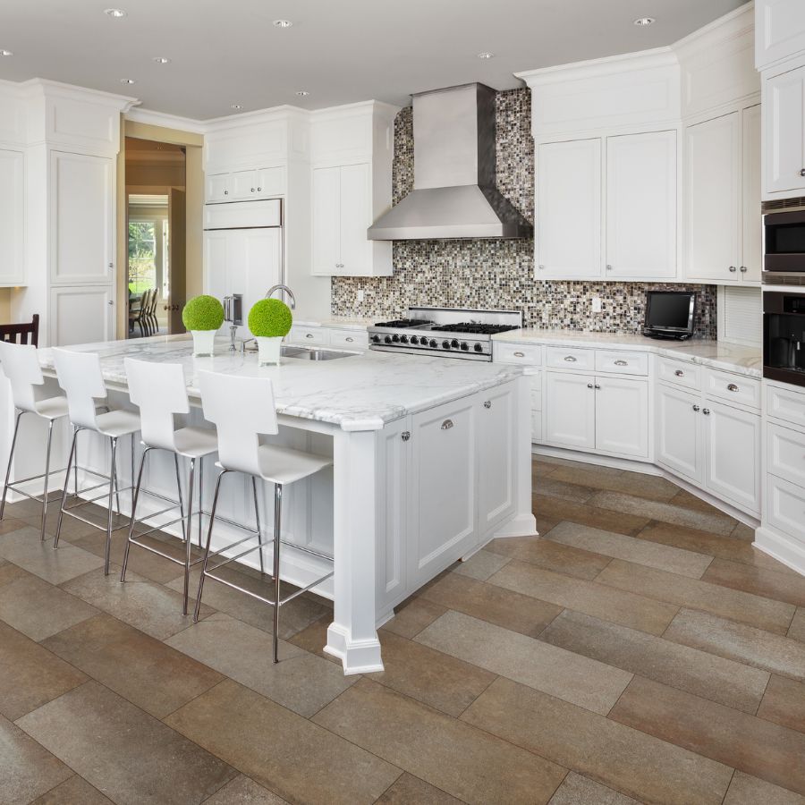 Tile floors in a kitchen